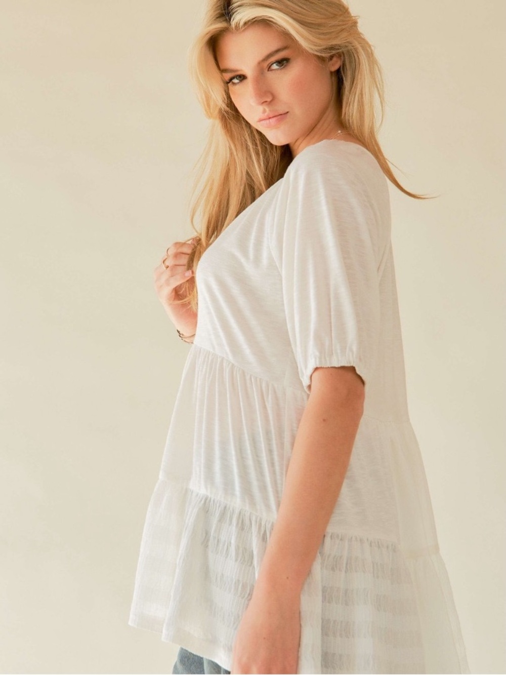 182 DAVI & DANI SOLID RUFFLED FLARED
SHORT SLEEVE V NECK - Picture 4 of 4